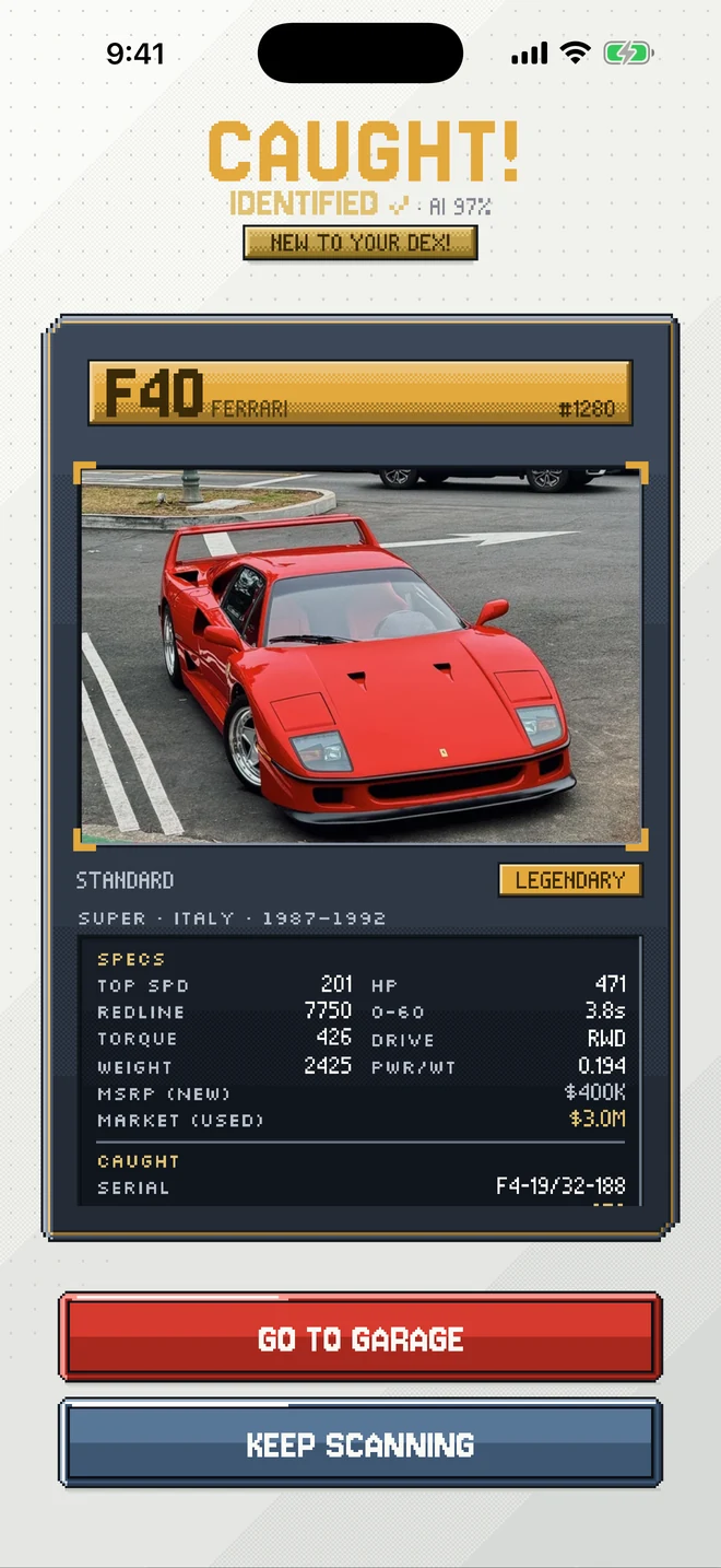 The MotorDex mint screen reading CAUGHT!